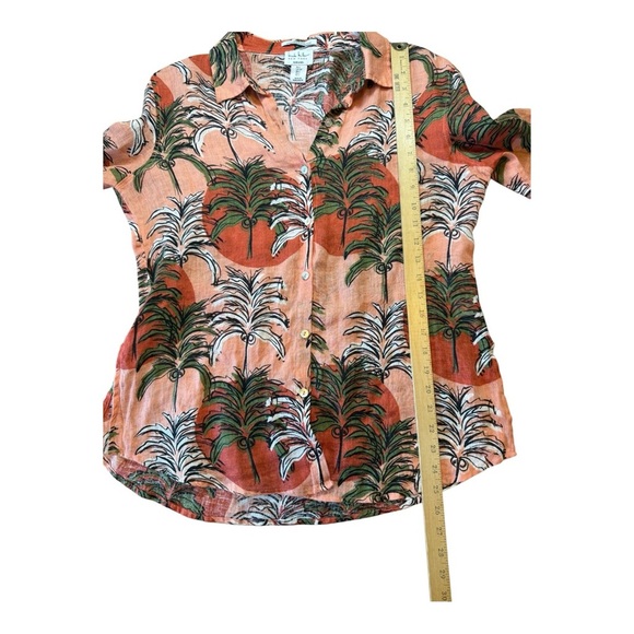 100% Linen Nicole Miller Palm Trees Button Up Shirt Size Women's Small - Picture 8 of 8